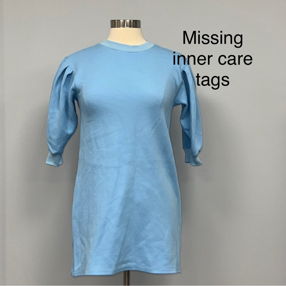 Addison Bay Short Puff Sleeve Pullover Terry Sweatshirt Dress XS Baby Blue - Picture 8 of 8